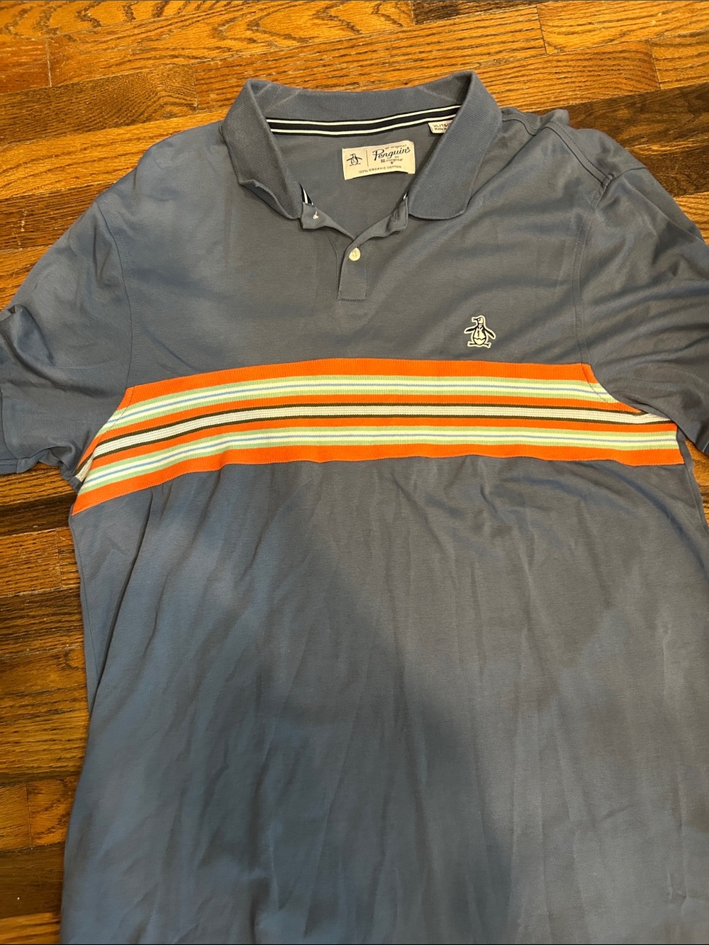 Original Penguin Blue Polo with Orange and White Stripes